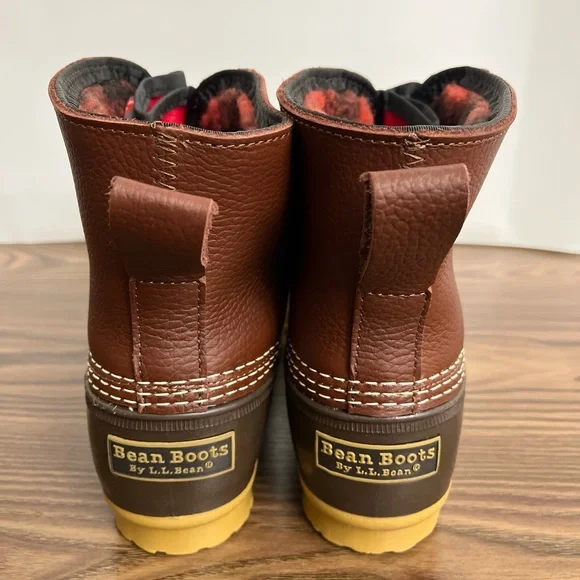 LL Bean Brown Leather 7" Front Zip Fleece Lined Insulated Duck Boots Women sz 9 - Picture 5 of 12